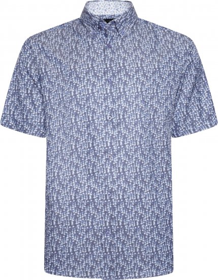 Kam Jeans P032 Premium Floral Short Sleeve Shirt Blue - Camicie - Camicie Taglie Forti Uomo