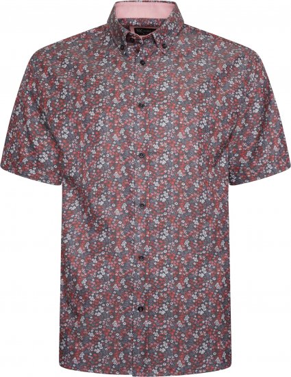 Kam Jeans P034 Premium Floral Print Short Sleeve Shirt Burgundy - Camicie - Camicie Taglie Forti Uomo