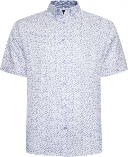 Kam Jeans P035 Premium Mini Leaf Print Short Sleeve Shirt White - Camicie - Camicie Taglie Forti Uomo