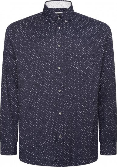 Kam Jeans P037 Dobby Print Stretch Long Sleeve Shirt Navy - Camicie - Camicie Taglie Forti Uomo