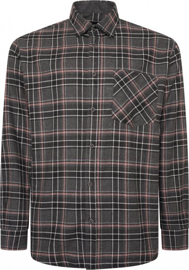 Kam Jeans P041 Premium Flannel Check Long Sleeve Shirt Charcoal - Camicie - Camicie Taglie Forti Uomo