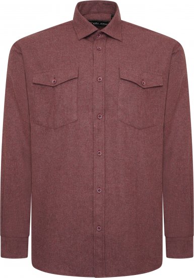 Kam Jeans P042 Premium Brushed Herringbone Long Sleeve Shirt Burgundy - Camicie - Camicie Taglie Forti Uomo
