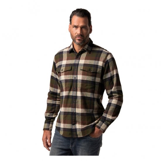 JP1880 Shirt Flannel Long Sleeve Dark Brown TALL - ABBIGLIAMENTO UOMO MT-6XLT - Taglie Tall Uomo
