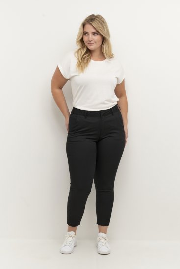 Kaffe Curve Leana Pantaloni Chino 7/8 Nero Profondo - Jeans & Pantaloni Donna Taglie Comode – Plus Size - 