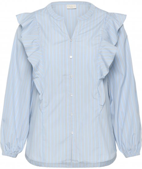 Kaffe Curve Lenia Flounce Shirt Powder Blue Stripe - Camicie - 