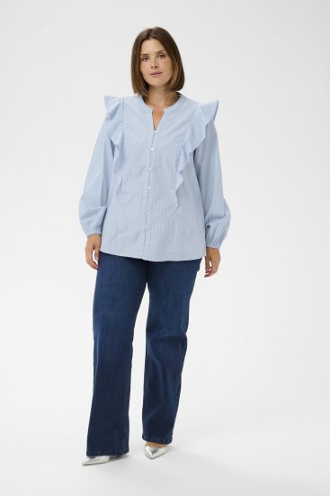 Kaffe Curve Lenia Flounce Shirt Powder Blue Stripe - Camicie - 