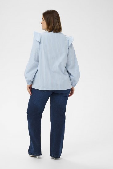Kaffe Curve Lenia Flounce Shirt Powder Blue Stripe - Camicie - 