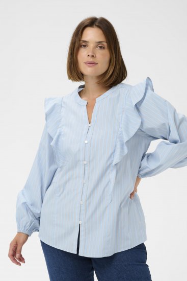 Kaffe Curve Lenia Flounce Shirt Powder Blue Stripe - Camicie - 