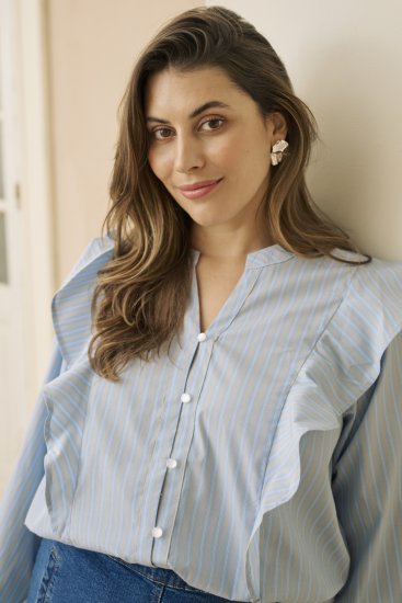 Kaffe Curve Lenia Flounce Shirt Powder Blue Stripe - Camicie - 