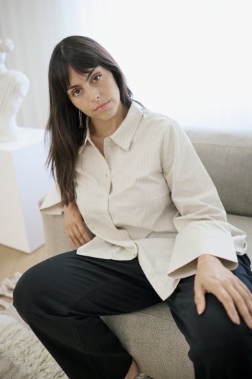 Kaffe Curve Josa Shirt Feather Grey Stripe - Camicie - 