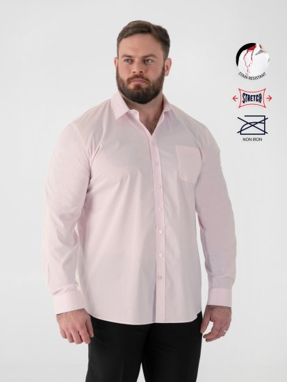 D555 Oliver Camicia Elasticizzata A Maniche Lunghe Antimacchia No Stiro Rosa - Camicie - Camicie Taglie Forti Uomo
