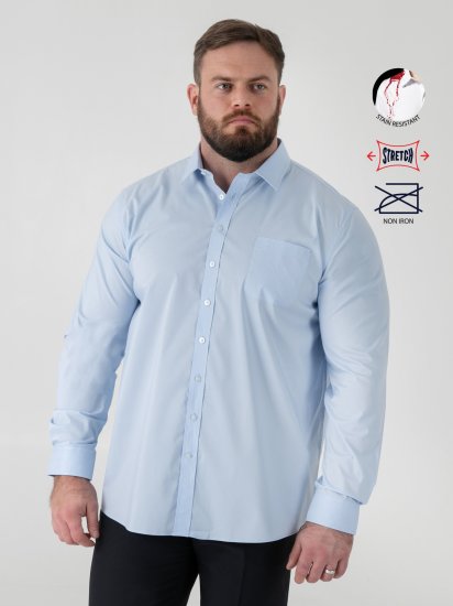 D555 Oliver Camicia Elasticizzata A Maniche Lunghe Antimacchia No Stiro Azzurro Cielo - Camicie - Camicie Taglie Forti Uomo