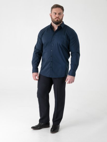 D555 Oliver Camicia Elasticizzata A Maniche Lunghe Antimacchia No Stiro Blu Navy - Camicie - Camicie Taglie Forti Uomo