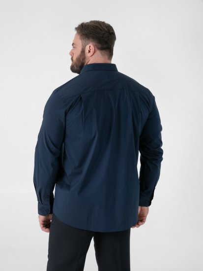 D555 Oliver Camicia Elasticizzata A Maniche Lunghe Antimacchia No Stiro Blu Navy - Camicie - Camicie Taglie Forti Uomo