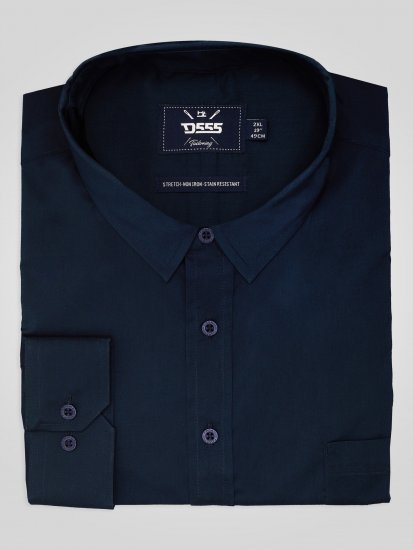 D555 Oliver Camicia Elasticizzata A Maniche Lunghe Antimacchia No Stiro Blu Navy - Camicie - Camicie Taglie Forti Uomo