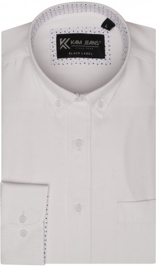 Kam Jeans P020 Premium Long sleeve Oxford Shirt White - Camicie - Camicie Taglie Forti Uomo