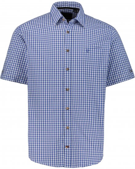 JP1880 Short Sleeve Check Print Traditional Shirt Blue - Camicie - Camicie Taglie Forti Uomo