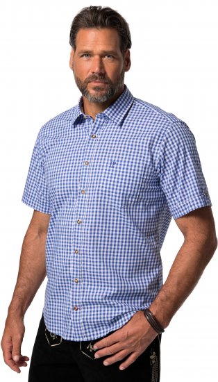 JP1880 Short Sleeve Check Print Traditional Shirt Blue - Camicie - Camicie Taglie Forti Uomo