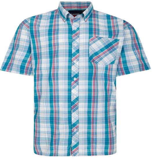 Espionage SH443 Checked Short Sleeve Shirt Green/Pink/White - Camicie - Camicie Taglie Forti Uomo