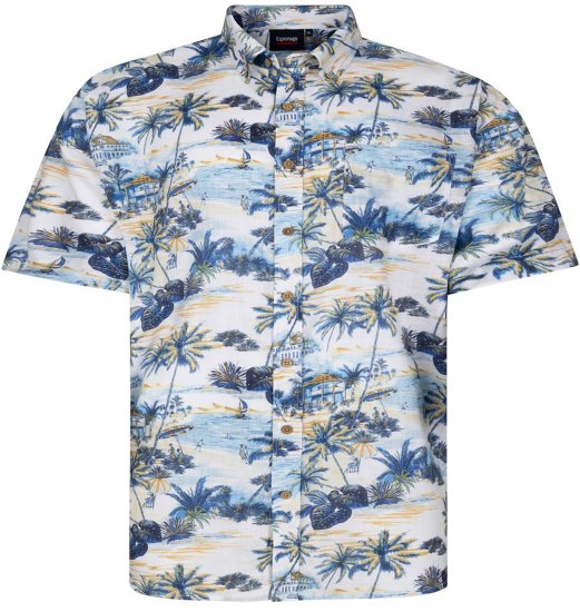 Espionage SH469 Short Sleeve Palm Printed Shirt Blue/Lemon - Camicie a maniche corte - Camicie Uomo Maniche Corte Taglie Forti