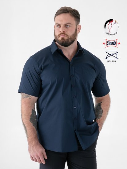 D555 Lucas Camicia Elasticizzata A Maniche Corte Antimacchia No Stiro Blu Navy - Camicie - Camicie Taglie Forti Uomo