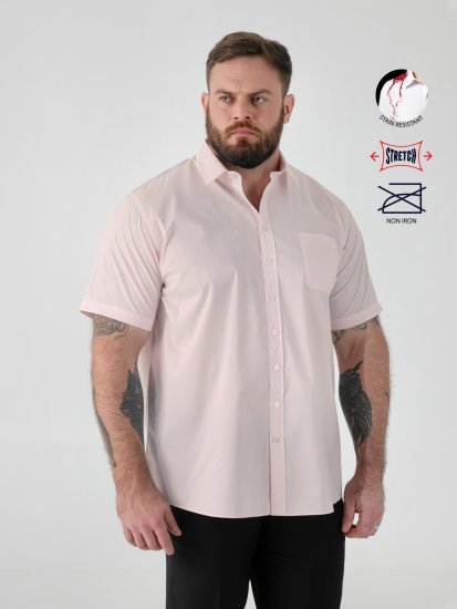 D555 Lucas Camicia Elasticizzata A Maniche Corte Antimacchia No Stiro Rosa - Camicie - Camicie Taglie Forti Uomo