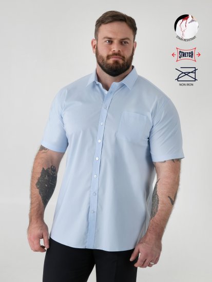 D555 Lucas Camicia Elasticizzata A Maniche Corte Antimacchia No Azzurro Cielo - Camicie - Camicie Taglie Forti Uomo