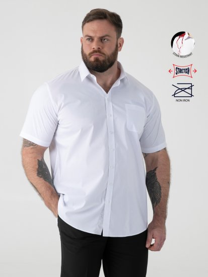 D555 Lucas Camicia Elasticizzata A Maniche Corte Antimacchia No Bianca - Camicie - Camicie Taglie Forti Uomo