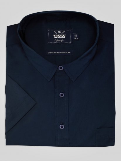 D555 Lucas Camicia Elasticizzata A Maniche Corte Antimacchia No Stiro Blu Navy - Camicie - Camicie Taglie Forti Uomo