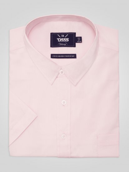 D555 Lucas Camicia Elasticizzata A Maniche Corte Antimacchia No Stiro Rosa - Camicie - Camicie Taglie Forti Uomo