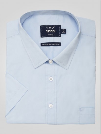 D555 Lucas Camicia Elasticizzata A Maniche Corte Antimacchia No Azzurro Cielo - Camicie - Camicie Taglie Forti Uomo