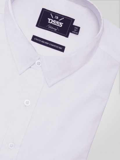 D555 Lucas Camicia Elasticizzata A Maniche Corte Antimacchia No Bianca - Camicie - Camicie Taglie Forti Uomo