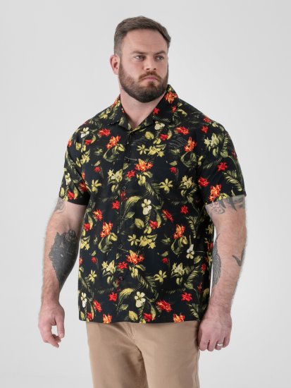 D555 Gordon Hawaiian AOP Cuvan Collar Resort Short Sleeve Black - Camicie - Camicie Taglie Forti Uomo