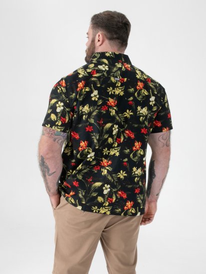 D555 Gordon Hawaiian AOP Cuvan Collar Resort Short Sleeve Black - Camicie - Camicie Taglie Forti Uomo