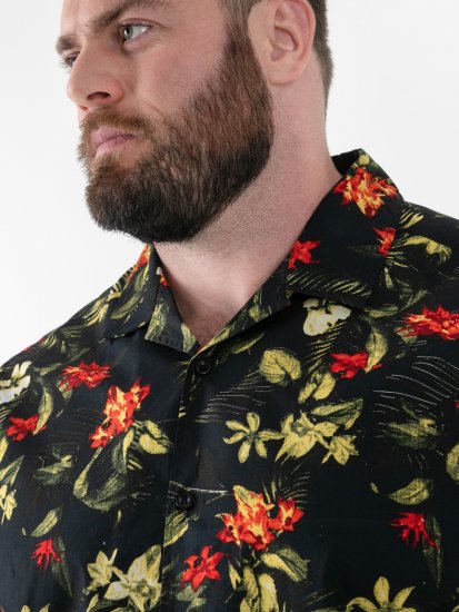 D555 Gordon Hawaiian AOP Cuvan Collar Resort Short Sleeve Black - Camicie - Camicie Taglie Forti Uomo