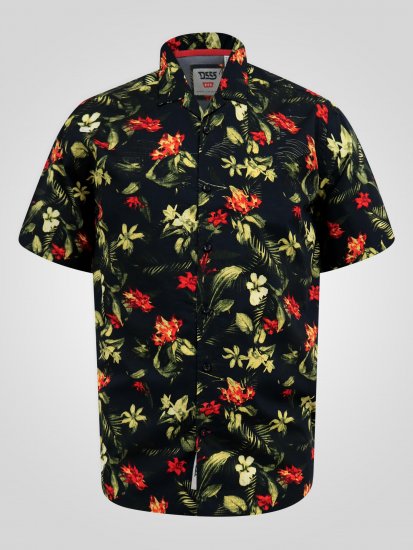 D555 Gordon Hawaiian AOP Cuvan Collar Resort Short Sleeve Black - Camicie - Camicie Taglie Forti Uomo