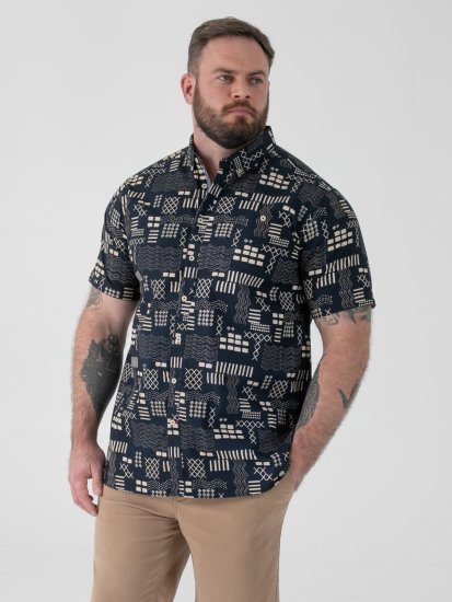 D555 Rick Geometric Print Short Sleeve Shirt Navy - Camicie - Camicie Taglie Forti Uomo