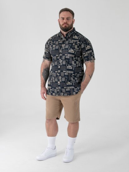 D555 Rick Geometric Print Short Sleeve Shirt Navy - Camicie - Camicie Taglie Forti Uomo