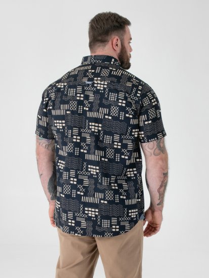 D555 Rick Geometric Print Short Sleeve Shirt Navy - Camicie - Camicie Taglie Forti Uomo