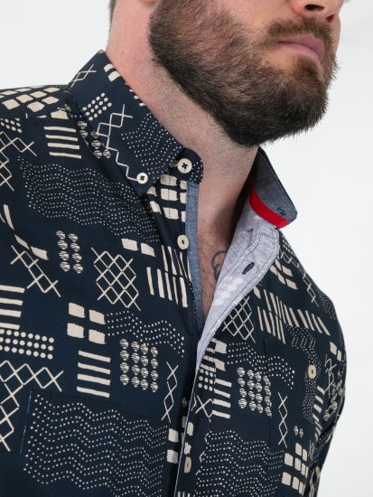 D555 Rick Geometric Print Short Sleeve Shirt Navy - Camicie - Camicie Taglie Forti Uomo