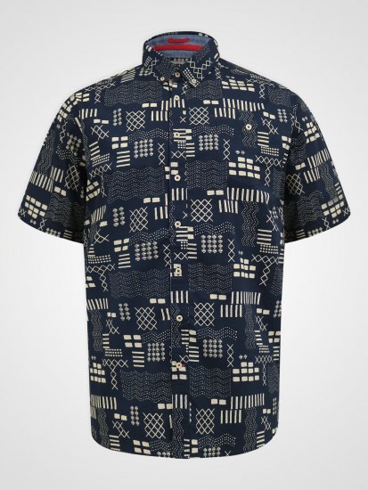D555 Rick Geometric Print Short Sleeve Shirt Navy - Camicie - Camicie Taglie Forti Uomo