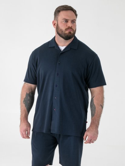 D555 Connor Stretch Cuban Collar Resort Short Sleeve Shirt Navy - Camicie - Camicie Taglie Forti Uomo