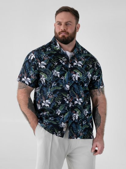 D555 Corden Hawaiian AOP Cuban Collar Resort Short Sleeve Navy - Camicie a maniche corte - Camicie Uomo Maniche Corte Taglie Forti