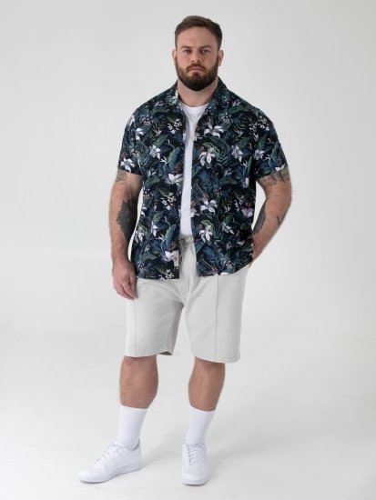D555 Corden Hawaiian AOP Cuban Collar Resort Short Sleeve Navy - Camicie a maniche corte - Camicie Uomo Maniche Corte Taglie Forti