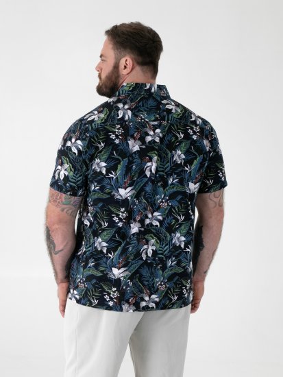 D555 Corden Hawaiian AOP Cuban Collar Resort Short Sleeve Navy - Camicie a maniche corte - Camicie Uomo Maniche Corte Taglie Forti