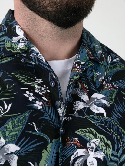 D555 Corden Hawaiian AOP Cuban Collar Resort Short Sleeve Navy - Camicie a maniche corte - Camicie Uomo Maniche Corte Taglie Forti