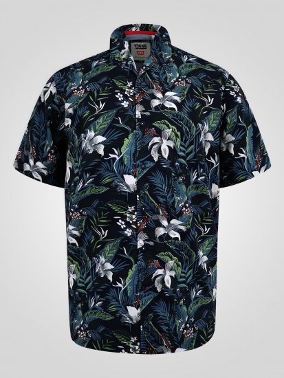 D555 Corden Hawaiian AOP Cuban Collar Resort Short Sleeve Navy - Camicie a maniche corte - Camicie Uomo Maniche Corte Taglie Forti
