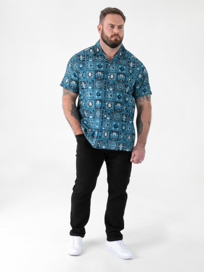 D555 Hawkins Printed Cuban Collar Resort Short Sleeve Shirt Teal - Camicie - Camicie Taglie Forti Uomo