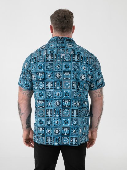 D555 Hawkins Printed Cuban Collar Resort Short Sleeve Shirt Teal - Camicie - Camicie Taglie Forti Uomo