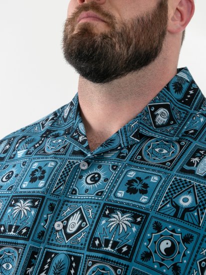 D555 Hawkins Printed Cuban Collar Resort Short Sleeve Shirt Teal - Camicie - Camicie Taglie Forti Uomo